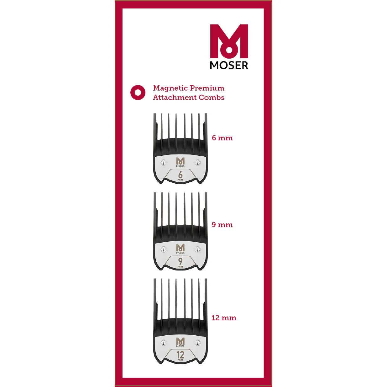 Prémium mágneses MOSER fésűk 6 mm, 9 mm és 12 mm