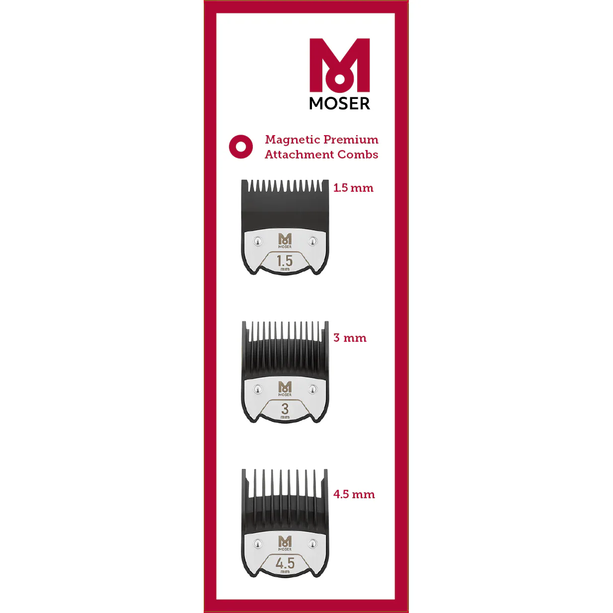 Prémium mágneses MOSER fésűk 1,5 mm, 3 mm és 4,5 mm